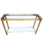 GUY LEFEVRE STYLE GILT METAL CONSOLE WITH TWO GLASS SHELVES