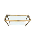 GUY LEFEVRE STYLE GILT METAL CONSOLE WITH TWO GLASS SHELVES