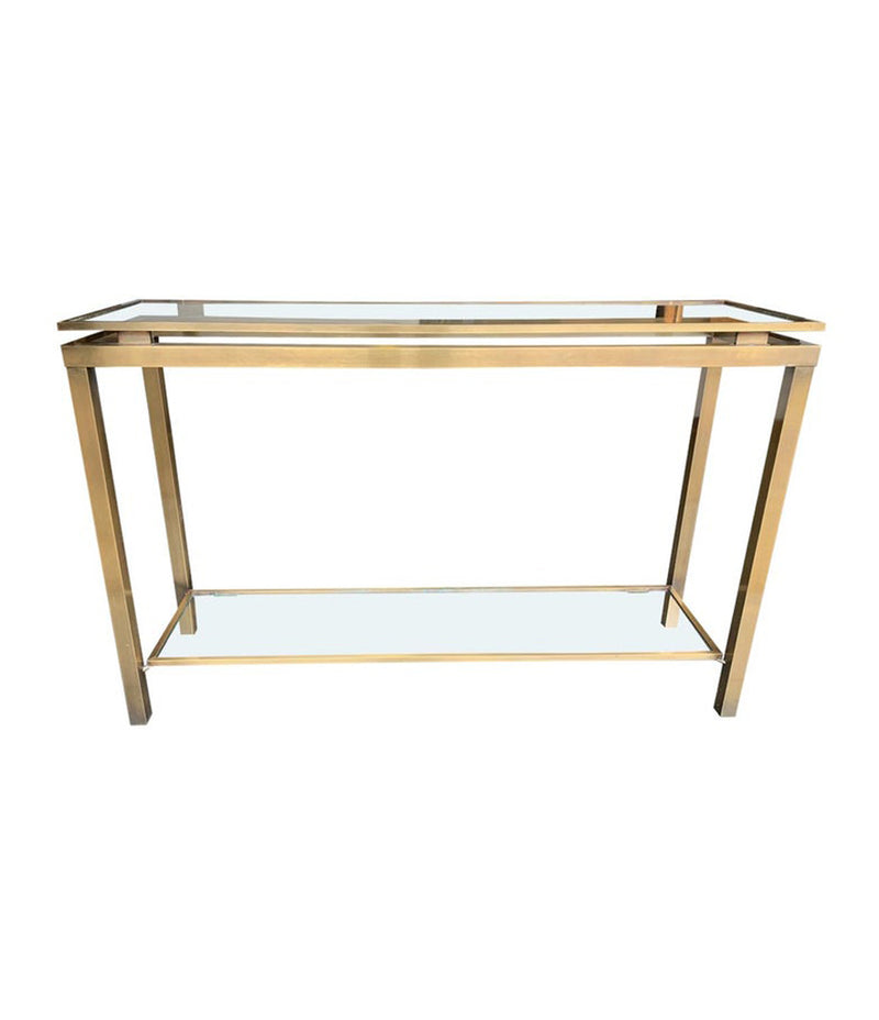GUY LEFEVRE STYLE GILT METAL CONSOLE WITH TWO GLASS SHELVES