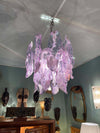 1970s Chandelier by Mazzagga in Purple and White Murano Glass - Mid Century Lighting - Ed Butcher