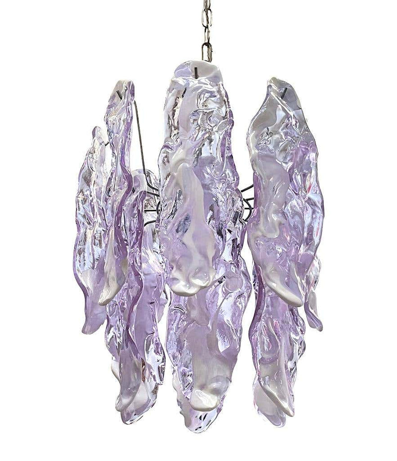 1970s Chandelier by Mazzagga in Purple and White Murano Glass - Mid Century Lighting - Ed Butcher