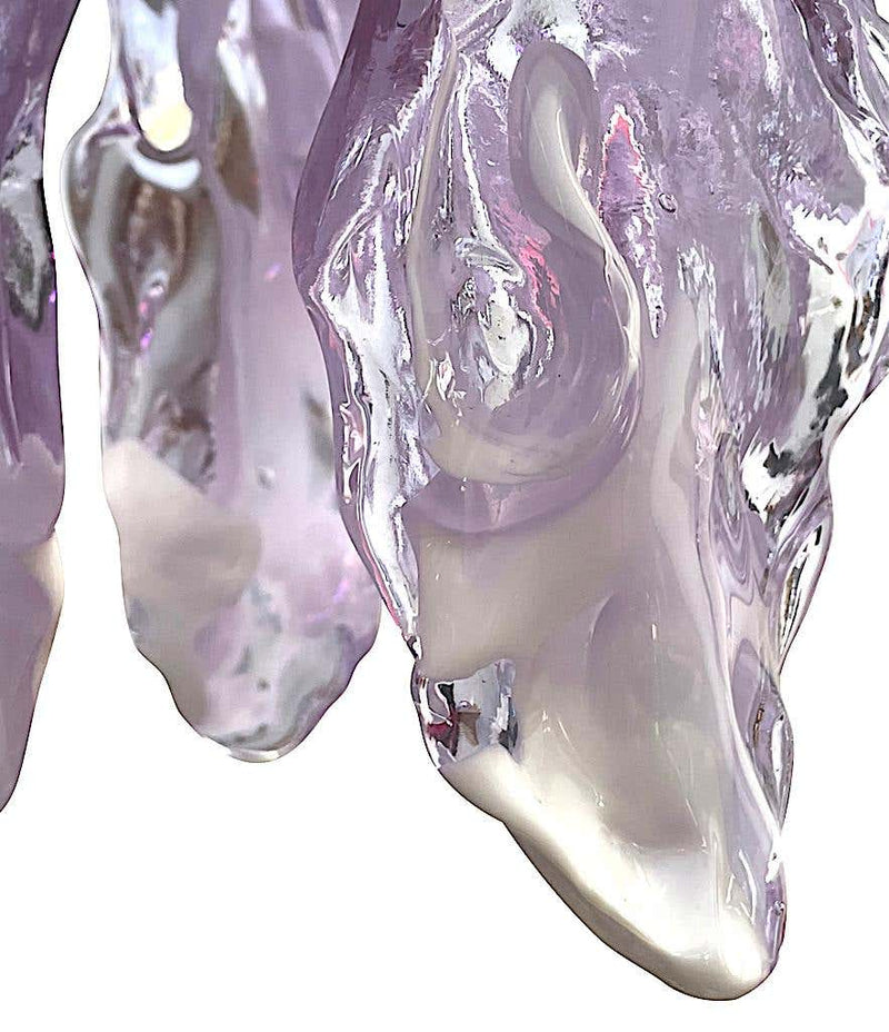 1970s Chandelier by Mazzagga in Purple and White Murano Glass - Mid Century Lighting - Ed Butcher