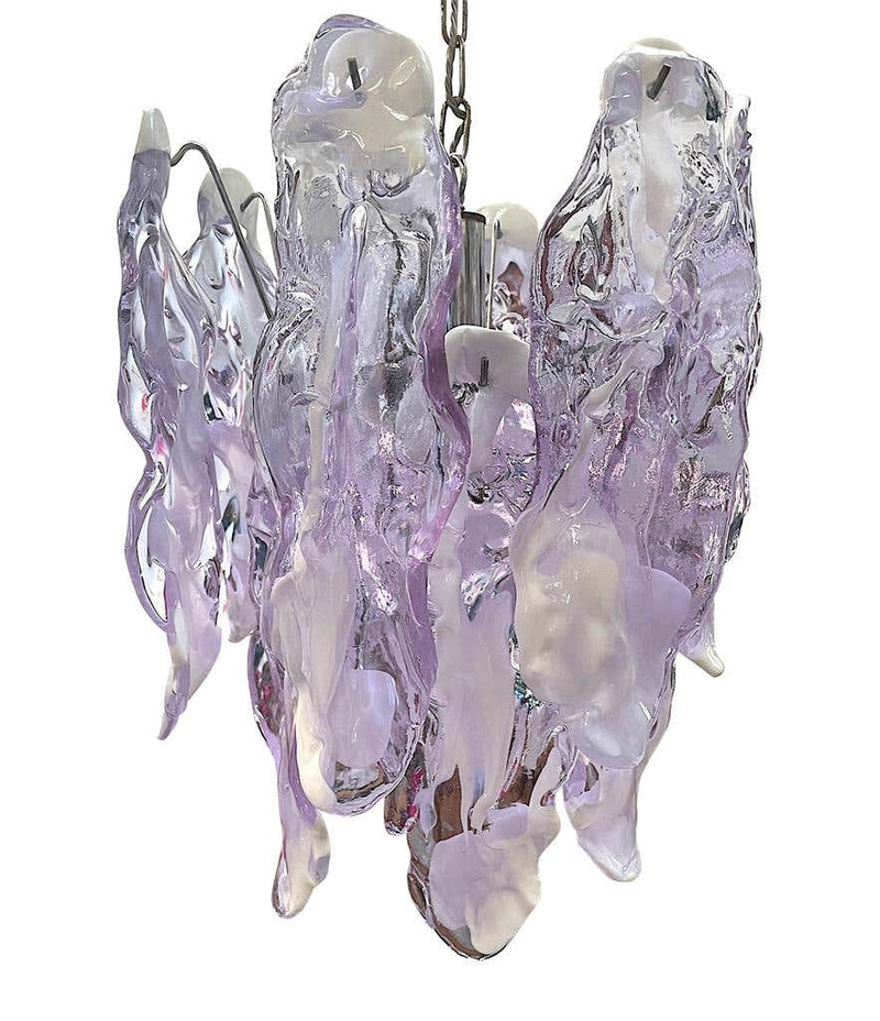 1970s Chandelier by Mazzagga in Purple and White Murano Glass - Mid Century Lighting - Ed Butcher