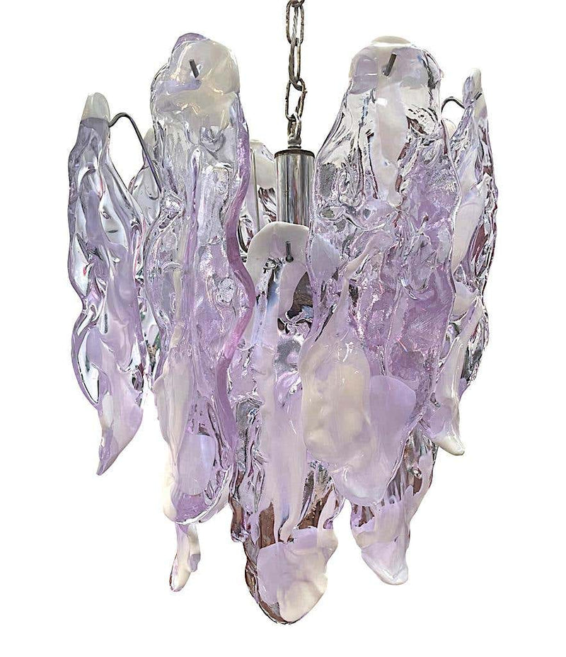 1970s Chandelier by Mazzagga in Purple and White Murano Glass - Mid Century Lighting - Ed Butcher