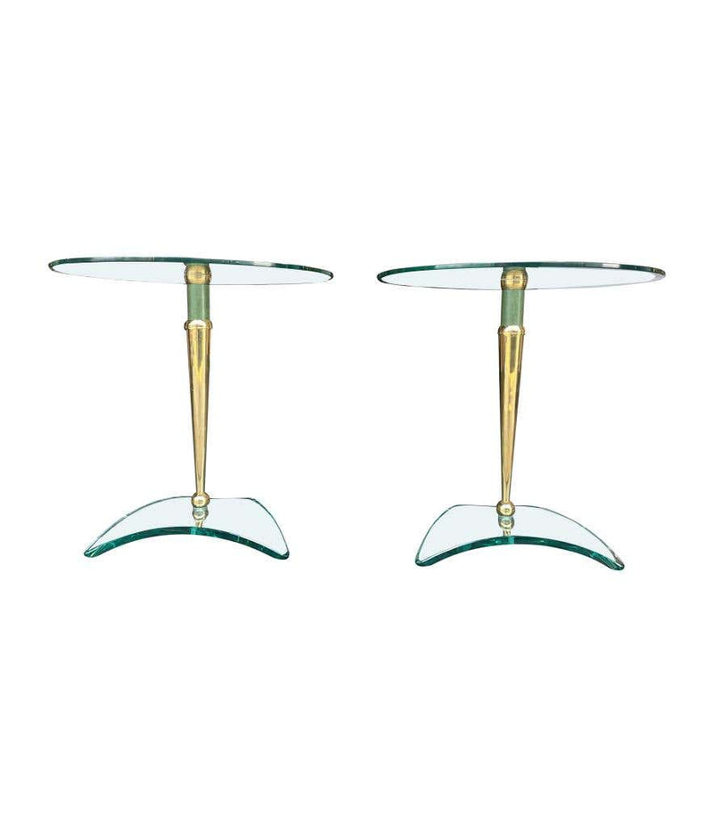 Pair of Glass and Brass Circular Side Tables in the Style of Fontana Arte - Mid Century Furniture - Ed Butcher