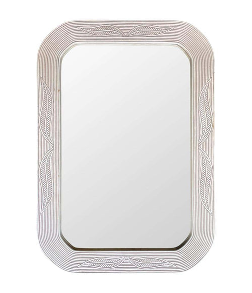 Italian 1970s Bamboo Whitewashed Rectangular Mirror by Vivai del Sud - Ed Butcher Antiques