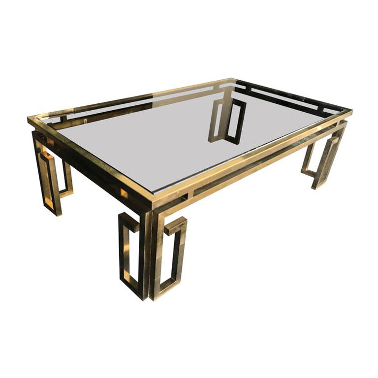 ITALIAN BRASS COFFEE TABLE WITH SMOKED GLASS TOP