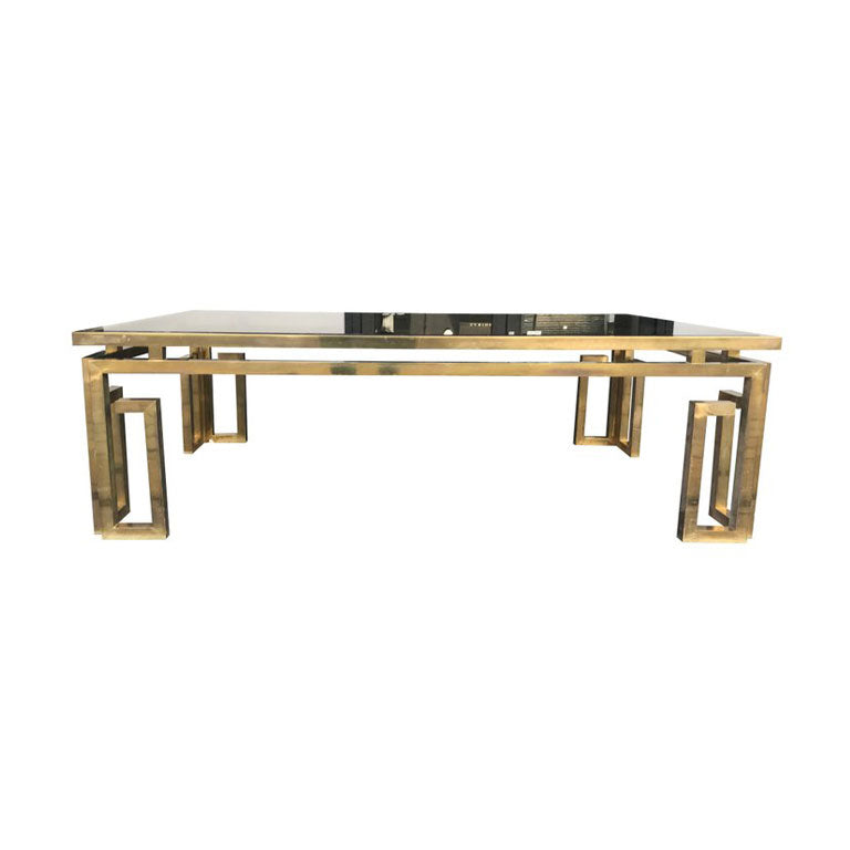 ITALIAN BRASS COFFEE TABLE WITH SMOKED GLASS TOP