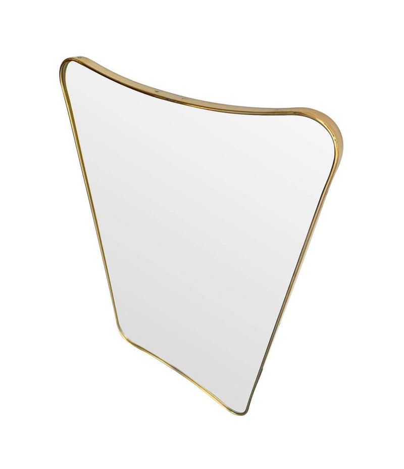 ITALIAN SHIELD MIRROR WITH BRASS SURROUND IN THE STYLE OF GIO PONTI