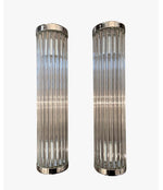 ITALIAN VENINI STYLE MURANO GLASS ROD, WALL SCONCES WITH CHROME FITTINGS