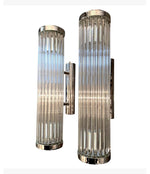 ITALIAN VENINI STYLE MURANO GLASS ROD, WALL SCONCES WITH CHROME FITTINGS