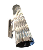 ITALIAN VENINI STYLE MURANO GLASS ROD, WALL SCONCES WITH CHROME FITTINGS