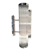 ITALIAN VENINI STYLE MURANO GLASS ROD, WALL SCONCES WITH CHROME FITTINGS