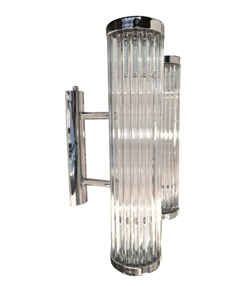 ITALIAN VENINI STYLE MURANO GLASS ROD, WALL SCONCES WITH CHROME FITTINGS