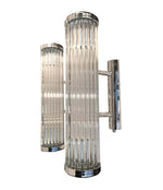 ITALIAN VENINI STYLE MURANO GLASS ROD, WALL SCONCES WITH CHROME FITTING