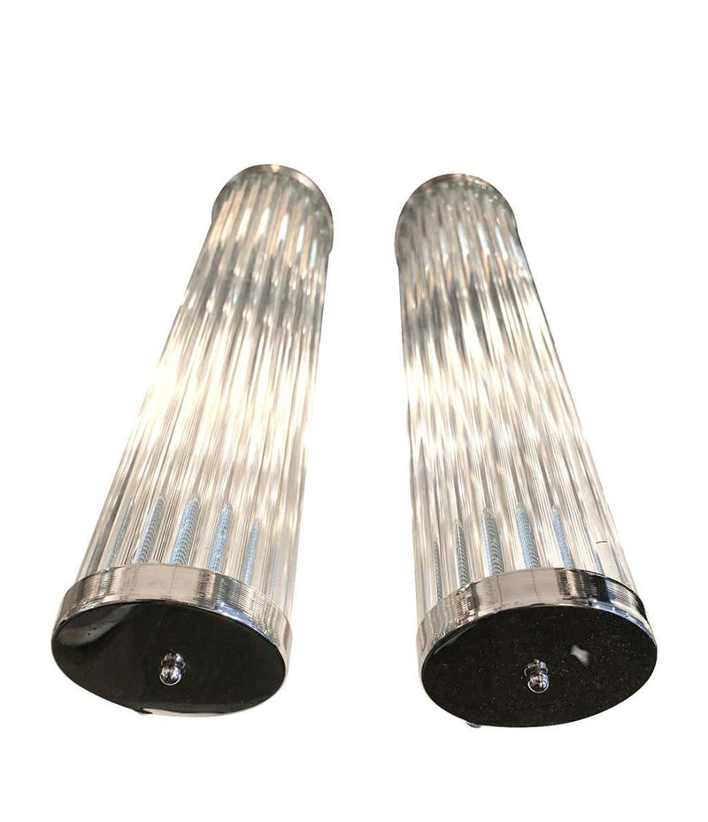 ITALIAN VENINI STYLE MURANO GLASS ROD, WALL SCONCES WITH CHROME FITTINGS