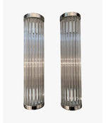 ITALIAN VENINI STYLE MURANO GLASS ROD, WALL SCONCES WITH CHROME FITTINGS
