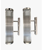 ITALIAN VENINI STYLE MURANO GLASS ROD, WALL SCONCES WITH CHROME FITTINGS