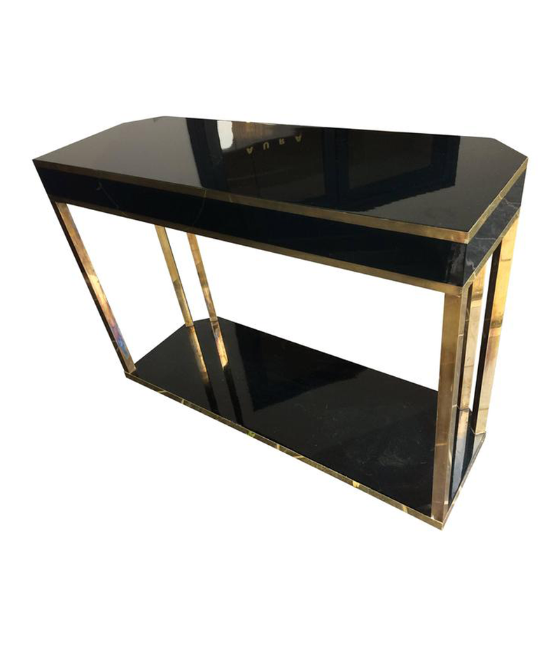 JEAN CLAUDE MAHEY BLACK LACQUER AND BRASS CONSOLE