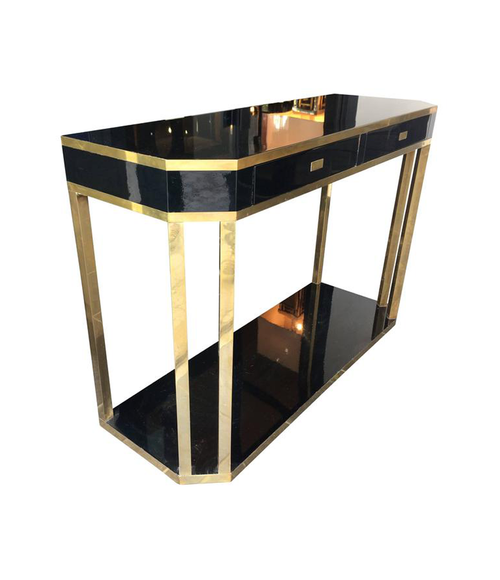 JEAN CLAUDE MAHEY BLACK LACQUER AND BRASS CONSOLE