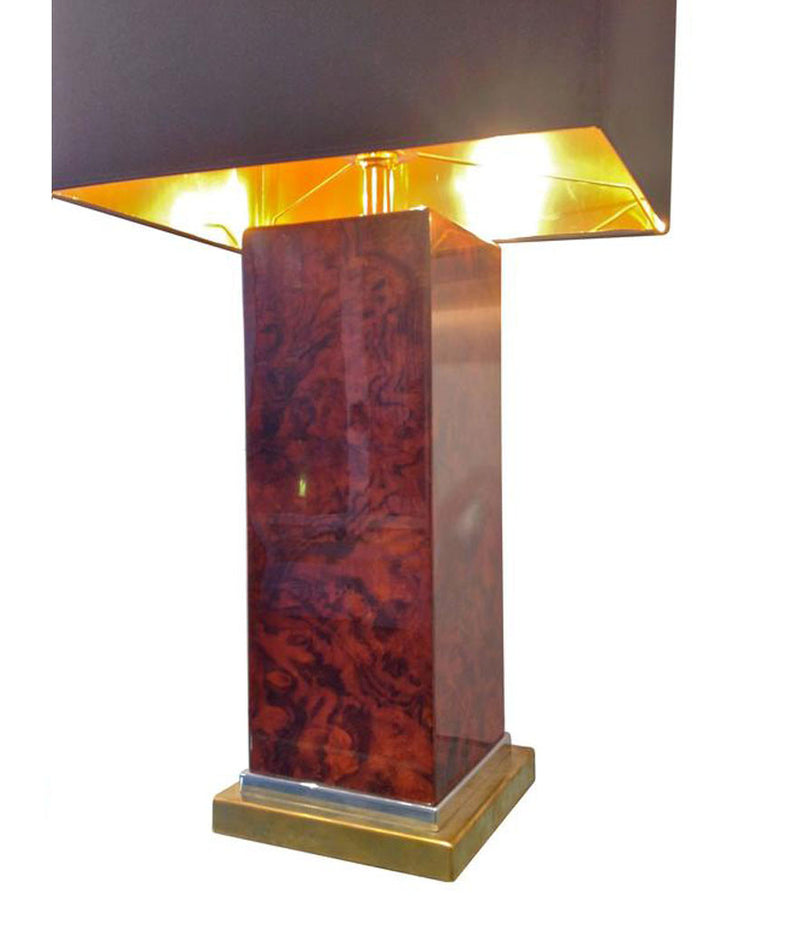 JEAN CLAUDE MAHEY BURL WOOD AND BRASS LAMP