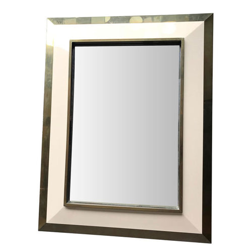 JEAN CLAUDE MAHEY IVORY LACQUER AND BRASS MIRROR