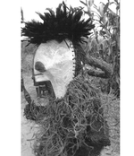 LARGE FEMALE SONGYE KIFWEBE CARVED WOODEN CEREMONIAL MASK WITH RAFFIA BACKING