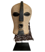 LARGE FEMALE SONGYE KIFWEBE CARVED WOODEN CEREMONIAL MASK WITH RAFFIA BACKING