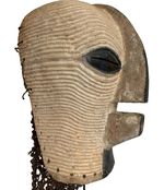 LARGE FEMALE SONGYE KIFWEBE CARVED WOODEN CEREMONIAL MASK WITH RAFFIA BACKING