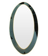 LARGE OVAL MIRROR IN THE MANNER OF CRISTAL ARTE WITH BLUE MIRROR SURROUND