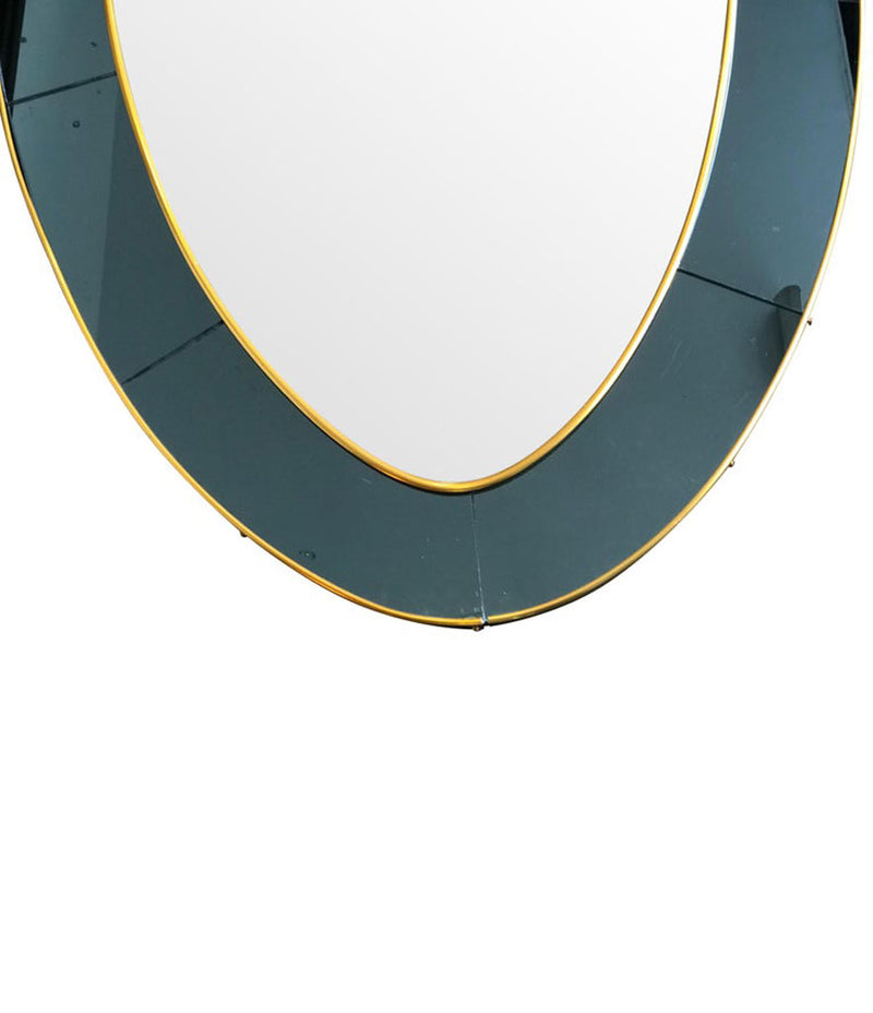 LARGE OVAL MIRROR IN THE MANNER OF CRISTAL ARTE WITH BLUE MIRROR SURROUND