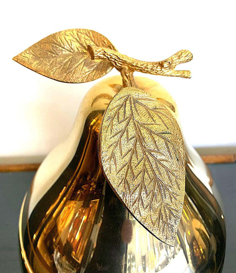 LARGE 24-CARAT GOLD-PLATED PEAR SHAPED ICE BUCKET WITH DETAILED LEAF HANDLE