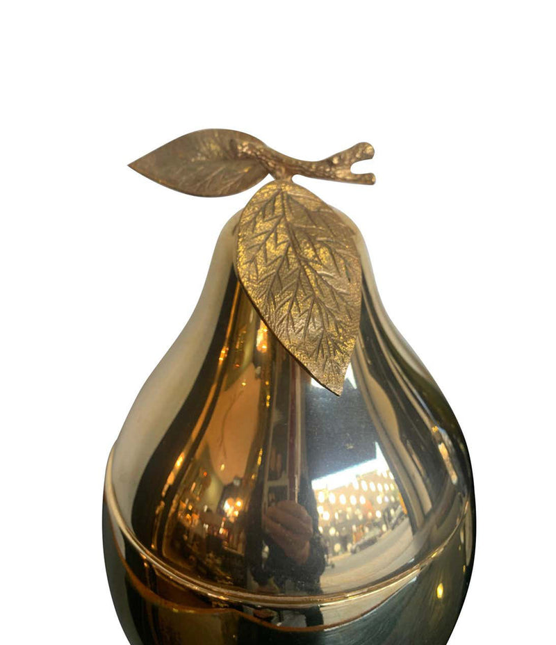 LARGE 24-CARAT GOLD-PLATED PEAR SHAPED ICE BUCKET WITH DETAILED LEAF HANDLE