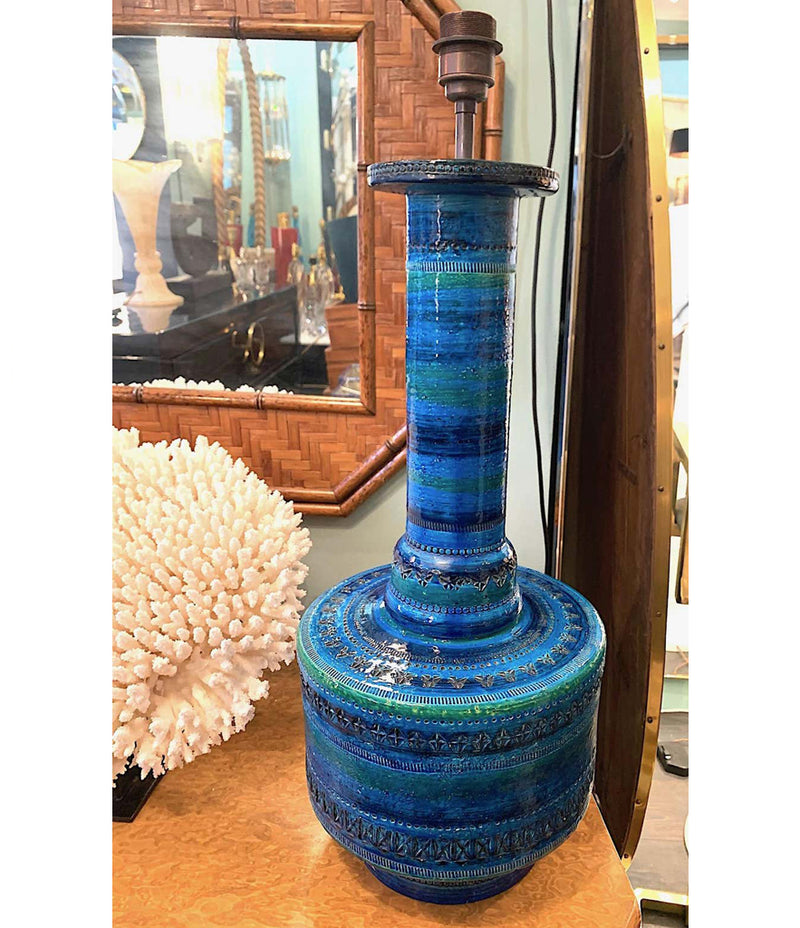 LARGE AND RARE 1960S CERAMIC BITOSSI "RIMINI BLUE" LAMP DESIGNED BY ALDO LONDI