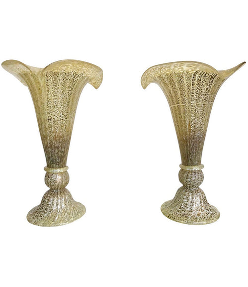 LOVELY PAIR OF MURANO GLASS FLUTED LAMPS WITH MOTTLED RIBBED FINISH