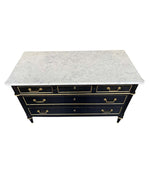 LOVELY ANTIQUE FRENCH LOUIS XVI STYLE EBONISED COMMODE WITH CARRARA MARBLE TOP