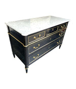 LOVELY ANTIQUE FRENCH LOUIS XVI STYLE EBONISED COMMODE WITH CARRARA MARBLE TOP