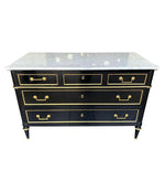 LOVELY ANTIQUE FRENCH LOUIS XVI STYLE EBONISED COMMODE WITH CARRARA MARBLE TOP