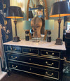 LOVELY ANTIQUE FRENCH LOUIS XVI STYLE EBONISED COMMODE WITH CARRARA MARBLE TOP