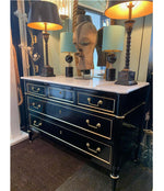 LOVELY ANTIQUE FRENCH LOUIS XVI STYLE EBONISED COMMODE WITH CARRARA MARBLE TOP