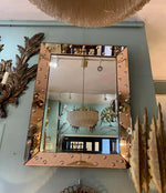 LOVELY ART DECO MIRROR WITH ROSE MIRRORED FRAME WITH CONVEX CIRCULAR DETAIL