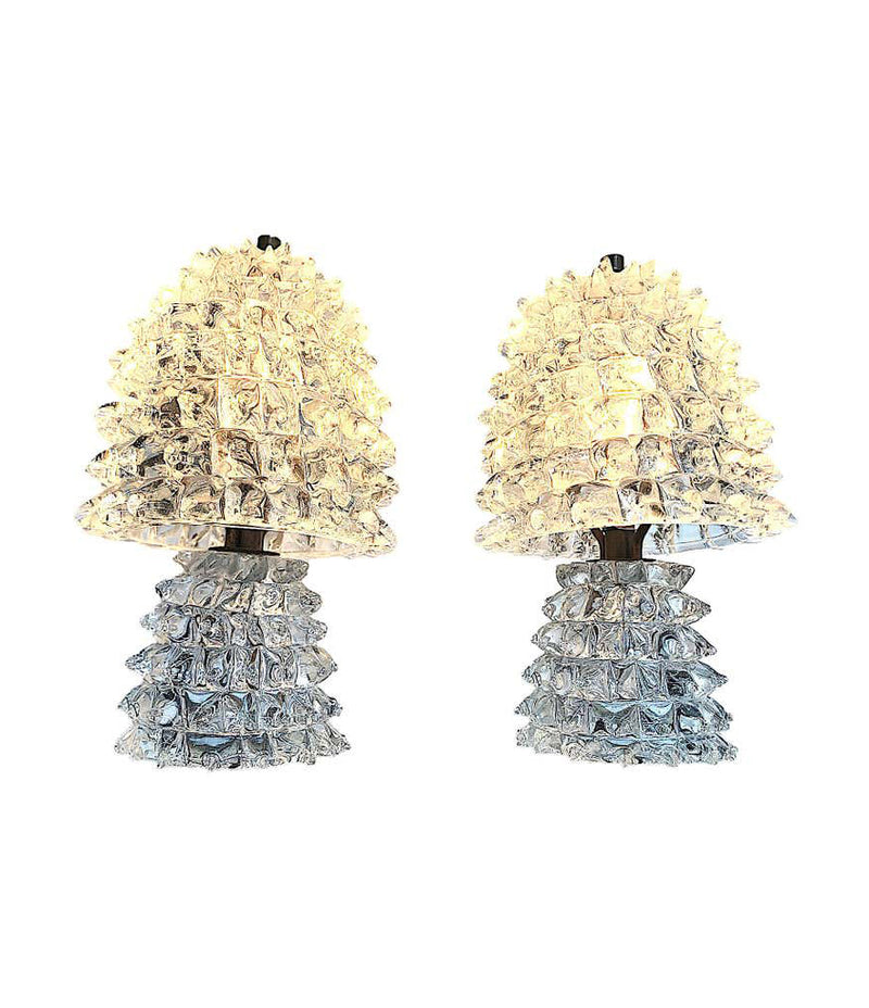 LOVELY PAIR OF 1940S BAROVIER E TOSO ROSTRATE MURANO GLASS LAMPS