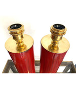 LOVELY PAIR OF SWEDISH RED CERAMIC LAMPS BRASS FITTINGS AND NEW BESPOKE SHADES