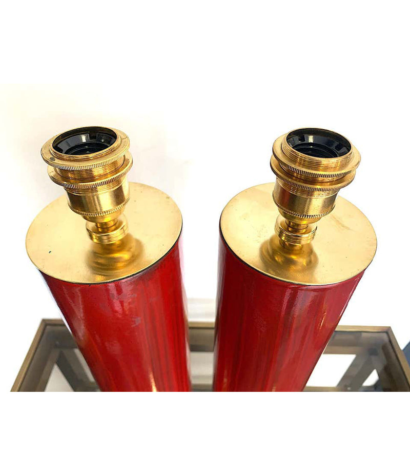 LOVELY PAIR OF SWEDISH RED CERAMIC LAMPS BRASS FITTINGS AND NEW BESPOKE SHADES