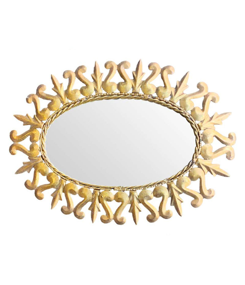 LOVELY SPANISH ORNATE GILT METAL OVAL SUNBURST WALL MIRROR