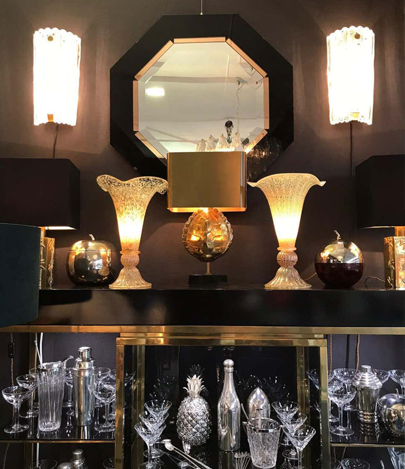 LOVELY PAIR OF FLUTED MURANO GLASS LAMPS WITH MOTTLED, RIBBED FINISH