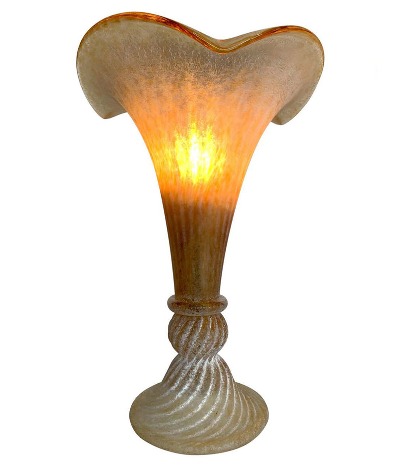 LOVELY PAIR OF FLUTED MURANO GLASS LAMPS WITH MOTTLED, RIBBED FINISH