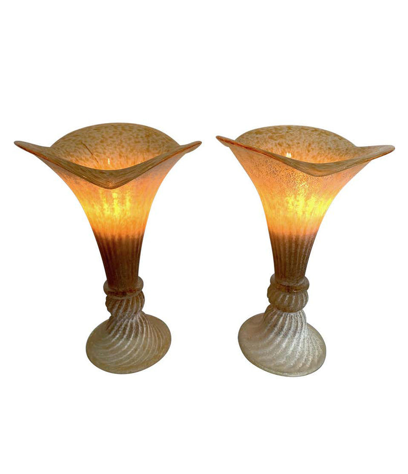 LOVELY PAIR OF FLUTED MURANO GLASS LAMPS WITH MOTTLED, RIBBED FINISH
