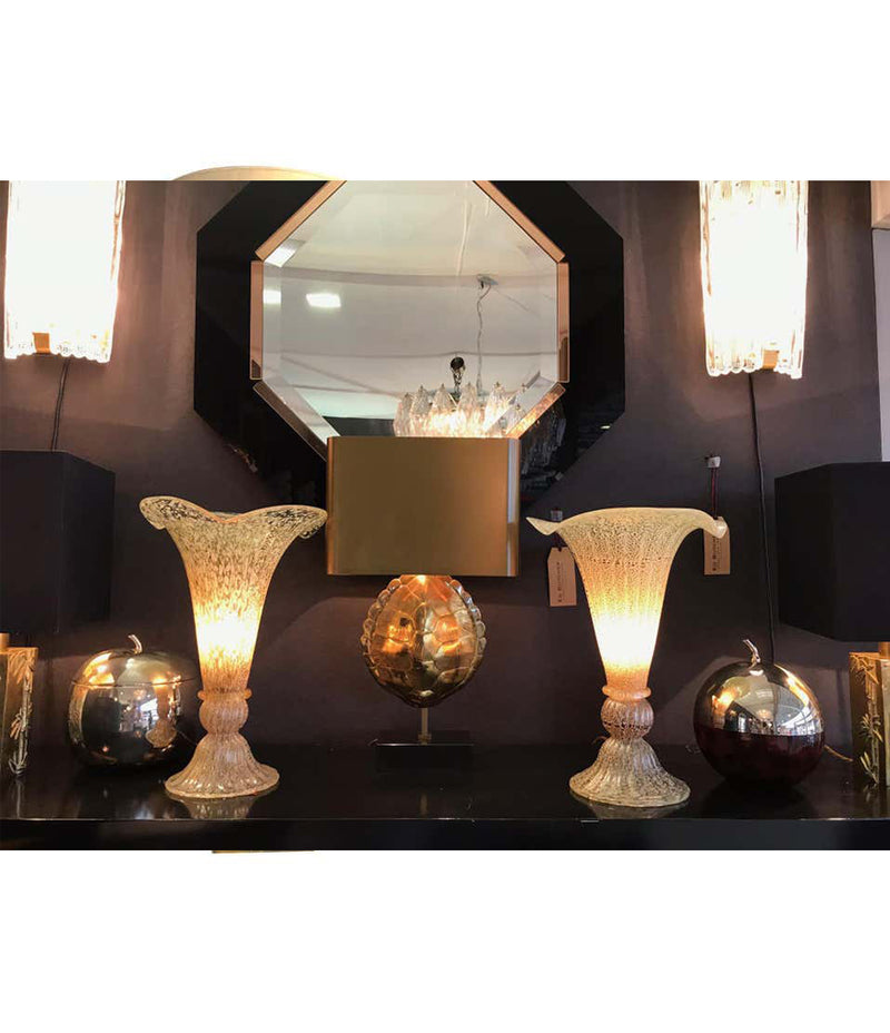 LOVELY PAIR OF FLUTED MURANO GLASS LAMPS WITH MOTTLED, RIBBED FINISH