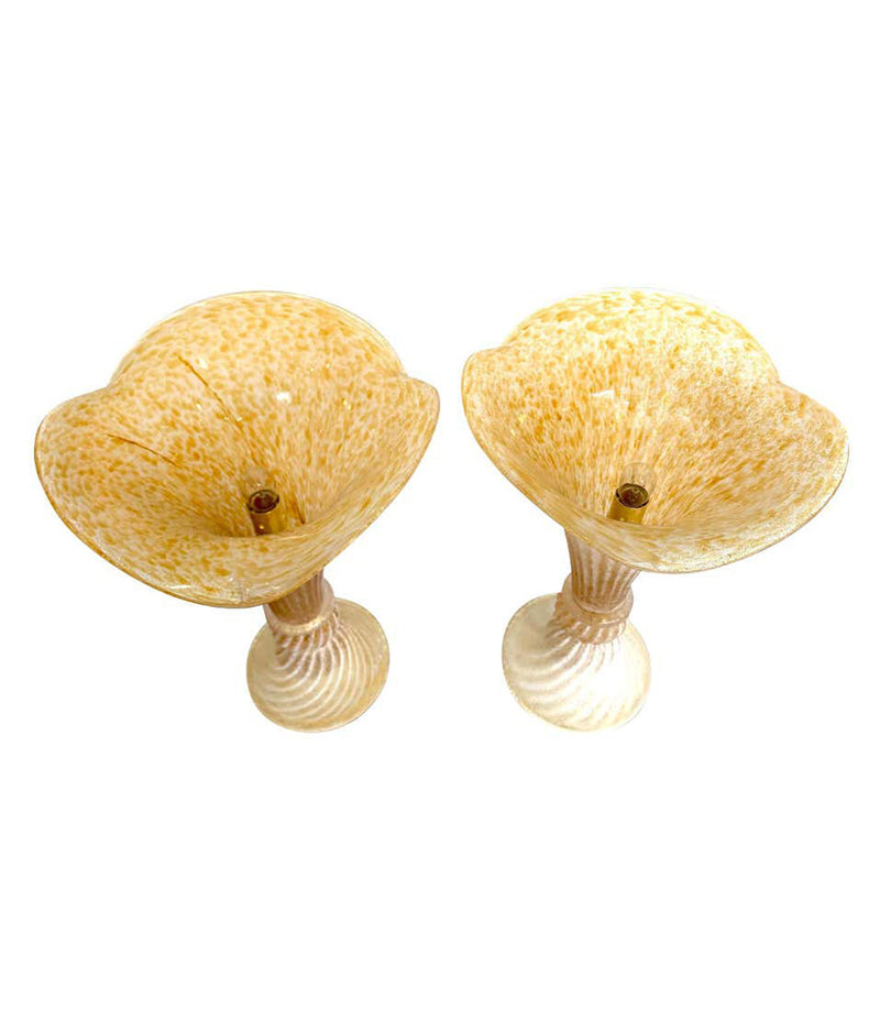 LOVELY PAIR OF FLUTED MURANO GLASS LAMPS WITH MOTTLED, RIBBED FINISH